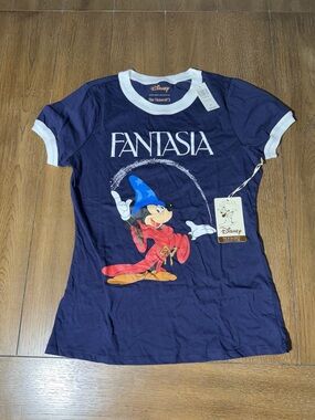 NWT Disney Fantasia The Boxlunch Collection Mickey Navy Ringer Tee size S